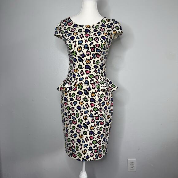 Betsey Johnson Rainbow Leopard Print Peplum Party Dress Women’s 2 - Picture 1 of 7